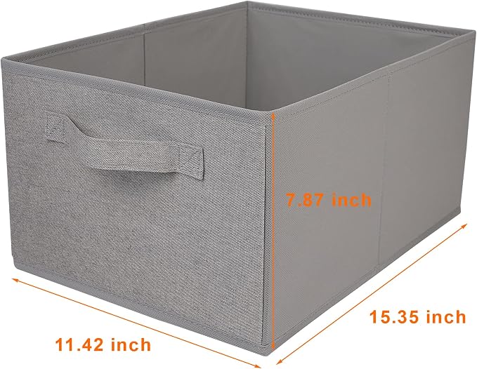 JAKAGO Fabric Storage Bins set of 4 Rectangle Storage Baskets with Handle Foldable Closet Organizer for Clothes Towel bedding Books Collapsible Clothing Container for Shelves Bedroom(Gray High)