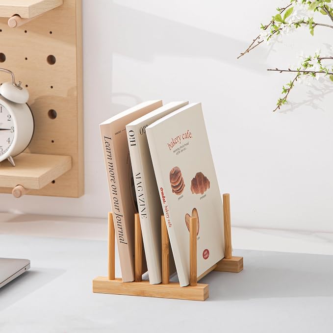HBlife 2pcs Bamboo Dish Plate Bowl Cup Book Pot Lid Cutting Board Drying Rack Stand Drainer Storage Holder Organizer Kitchen Cabinet（Keep Dry）