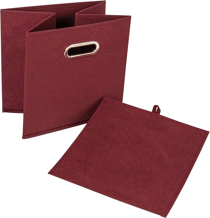 Household Essentials Foldable Fabric Storage Cubes 36-Pack – 11x11x11 Stackable Non-Woven Bins with Chipboard Sides & Grommet Handles – Closet, Shelf, Nursery, or Office Organizer – Burgundy