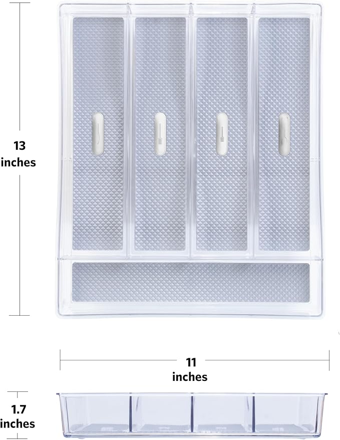 Glad Silverware & Utensil Drawer Organizer - Divided Clear Plastic Storage Tray with 5 Compartments for Kitchen Flatware and Cutlery - BPA Free, Food Safe, Non Slip, 11x13 inches