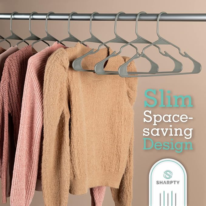 Sharpty Plastic Hangers Clothes Hangers for Clothing, Closet, Coats & Shirts - Notched, Durable & Space Saving - for Everyday Standard Use, Room Essentials & Basics - 20 Pack - Grey