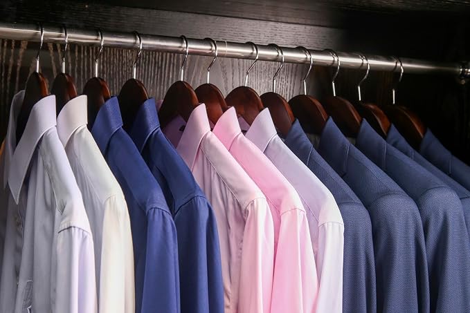 JS HANGER Wooden Suit Hangers - 6 Pack - Wood Coat Hangers,Jacket Outerwear Shirt Hangers,Glossy Finish with Extra-Wide Shoulder, 360 Degree Swivel Hooks & Anti-Slip Bar, Retro