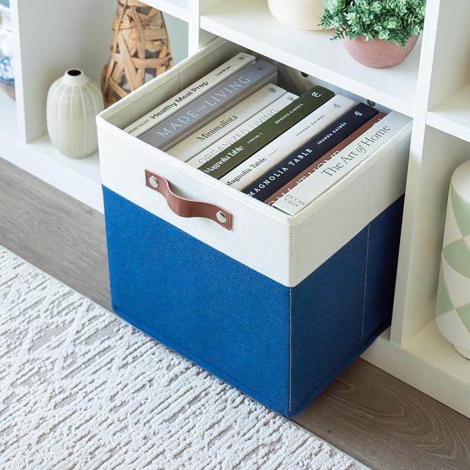 OrganiHaus 12x12 Cube Storage Bins, Set of 4 - Fabric Storage Cubes | Sturdy, holds its shape; odor-free; fits 12-inch cube shelves; vegan leather handles