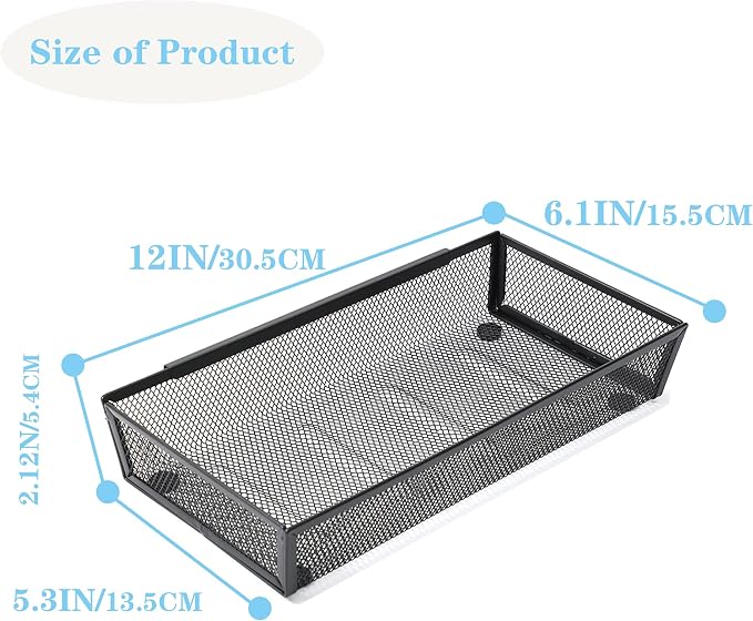Silverware Organizer ，Mesh Cutlery silverware Tray for Drawer，Tool tray organizer,Utensil Flatware Tableware Organizer for Kitchen,Office,with Non-slip,Fits Standard Drawer,(6x12 IN) 4PSC,Black