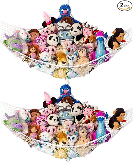 Stuffed Animal Hammock XL 2 Pack | Corner Stuffed Animal Storage & Plushie Net | Extra Large Toy Hammock for Stuffed Animals | Easy Hang, Hardware Included | White Bedroom Decor | by Lilly's Love