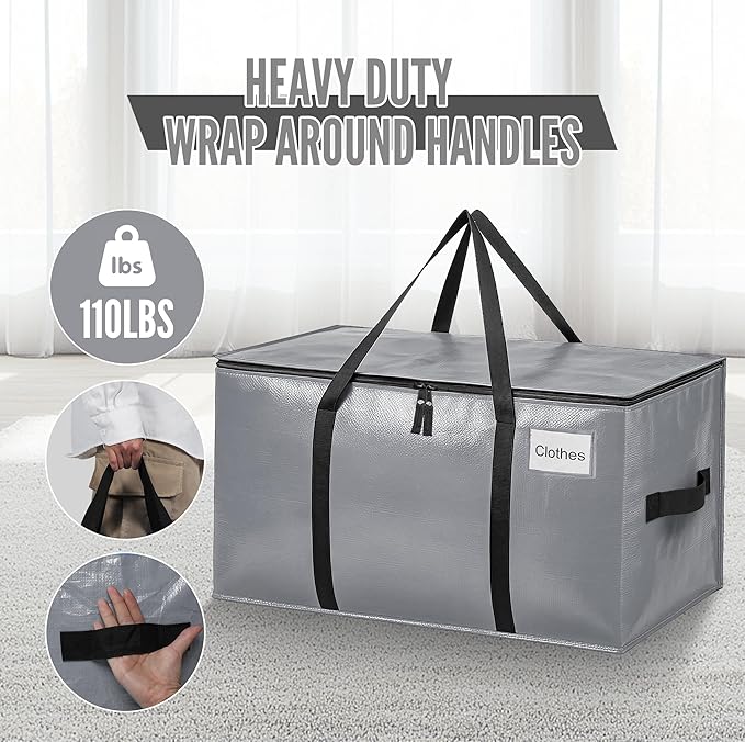 BAGAIL Heavy Duty Moving Bags with Strong Handle, Extra Large Moving Boxes, Storage Tote for Clothes, College Moving Supplies(Grey, 6 Pack)