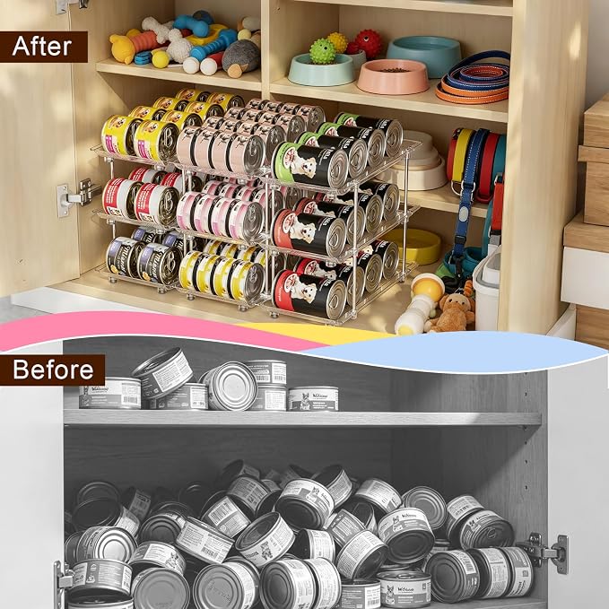 Cat Food Can Organizer, 3-Tier Adjustable | Modular, For Pantry & Fridge, Fits 3oz & 5oz Cans, Clear, Soup Cans Storage