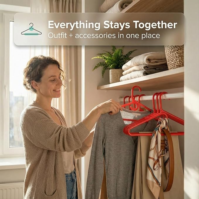 DEILSY™ Heavy Duty Plastic Hangers 30 Pack - Extra Heavy Duty Hangers for Clothes, Thick Red Plastic Hangers, Strong Clothes Hangers with Hook for Scarves & Belts