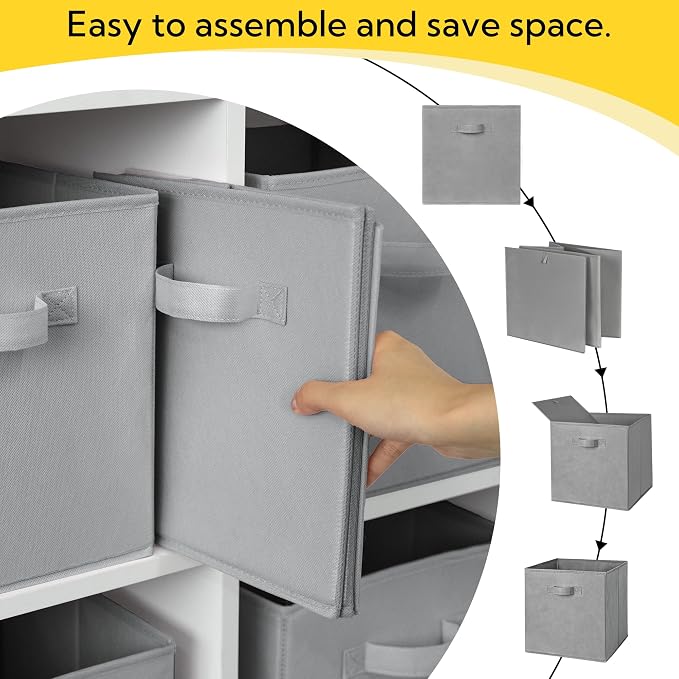Cupic Cupid 11x11 Storage Cubes, 10 Pack Open Storage Bins with Handles, Storage Cube Organizer for Clothes and Toys, Collapsible Cube Bins for Closet, Shelves, Offices, Gray