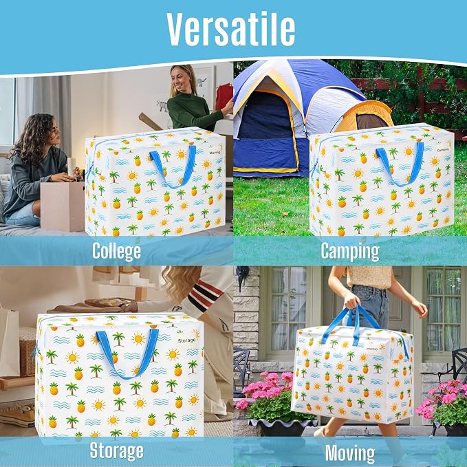VENO 4 Pack Heavy Duty Moving Bags, Storage Bags, Packing Supplies, Top Zipper, Storage Totes for Camping, Clothes, Bedding, Comforters, Pillows (27 Gallon, Tropical Island, 4 Pack)
