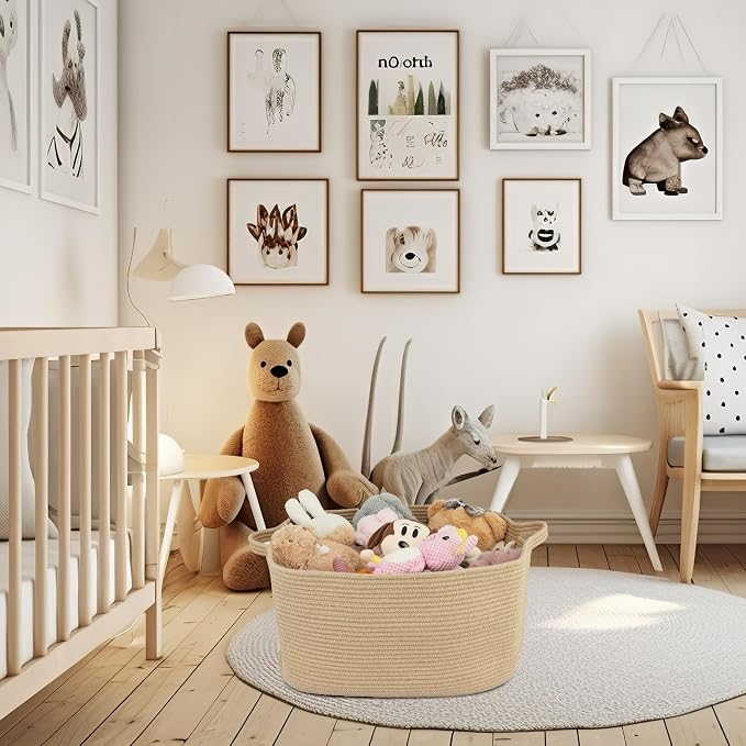 XUANGUO Large Rectangle Blankets Basket Living Room 22"x17"x12" Woven Jute Rope Storage Baskets for Nursery Toy Baskets for Kids and Dogs Wicker Laundry Basket Bin for Clothes Towels