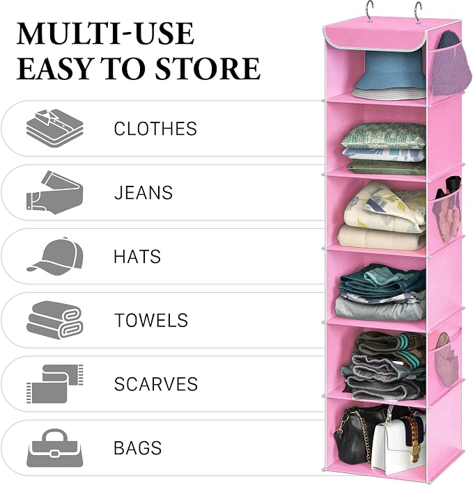 Simple Houseware 6 Shelf Hanging Closet Organizer, Pink