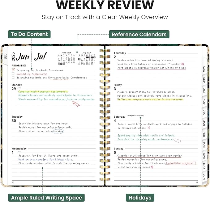 Planner 2026-2027, Hardcover Monthly and Weekly Academic Planner July 2026 - June 2027, Teacher and Student Calendar Agenda Book with Tabs, A4 (8.5" x 11"), Ideal for School and Office, Forest Botanica