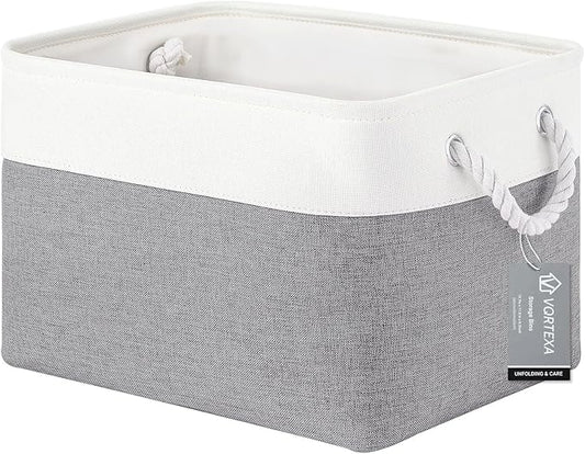 Large Storage Baskets- 15x11x10 inch Storage Bins for Shelves and Closet Organizing, Foldable Fabric Bin for Home Organization Clothes and Laundry (1-Pack, White&Gray)