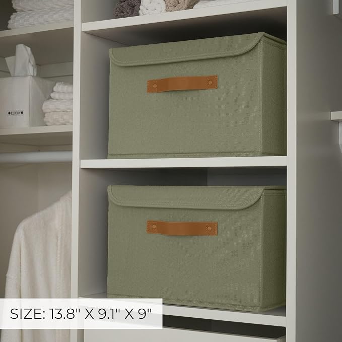 ZICOTO Decorative Linen Storage Boxes with Lids - Large Set of 2 Organizer Bins for Your Home Decor - The Perfect Container to Safely Store Photos, Documents and Memory Box Keepsakes in Style