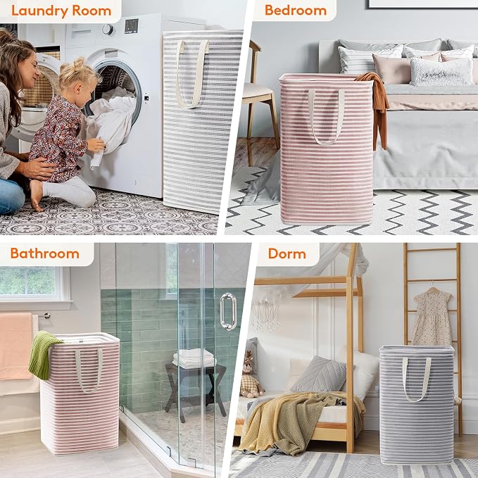 Lifewit 2 Pack Laundry Basket 80L Each, Collapsible Clothes Hamper with Reinforced Handles, Freestanding Waterproof Design for Bedroom and Laundry Room, Grey&Pink 160L Total