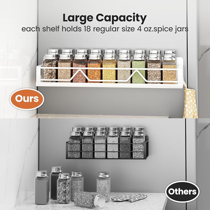 Mystozer 16.9 Inch Wide Large Capacity Magnetic Spice Rack for Refrigerator,4 Pack Metal Fridge Shelf Magnetic Basket Magnetic Fridge Shelf Magnetic Shelves for Fridge (White)