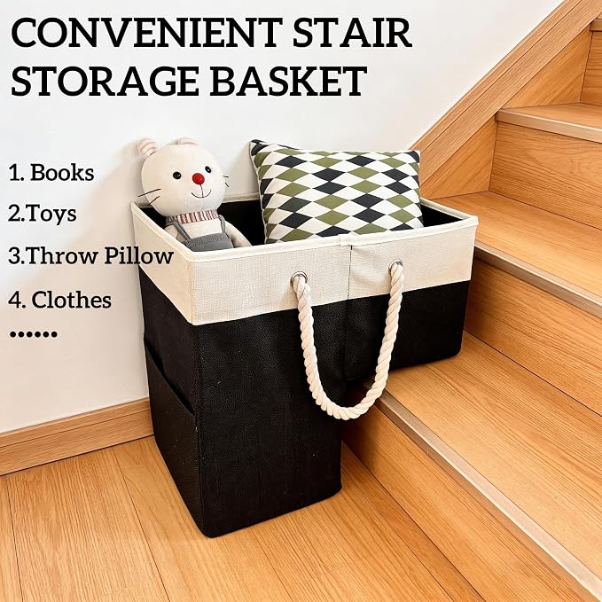 Stair basket,Foldable staircase baskets,Step stairs storage baskets with handle,1pcs black