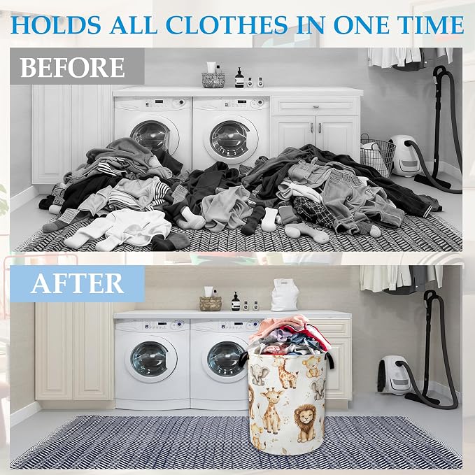 Wild Animal Forest Laundry Basket Collapsible Laundry Hamper, Oxford Cloth Storage Bin for Room/Bathroom/Bedroom/Dormitories 16" X 20.8"