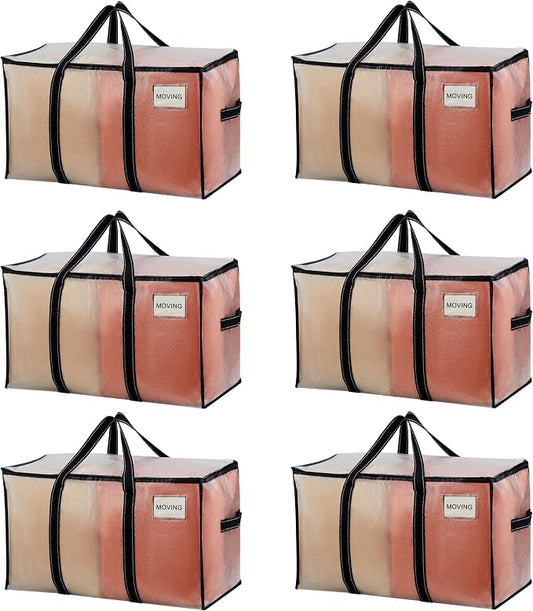 VENO 6 Pack Clear Moving Bags Heavy Duty, 90L Extra Large Transparent Storage Bags, 50lbs Loads, Zippers, Handles & Tag, Moving Boxes Alternative for College Dorm Essentials, Closet