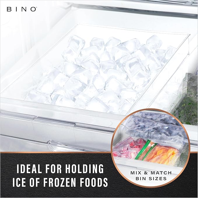 BINO | Plastic Storage Bins, Large - Shallow | THE HANDLER COLLECTION | Multipurpose Organizer Bins | Kitchen Pantry Organizers and Storage | Clear Containers for Organizing Home | Freezer Organizer