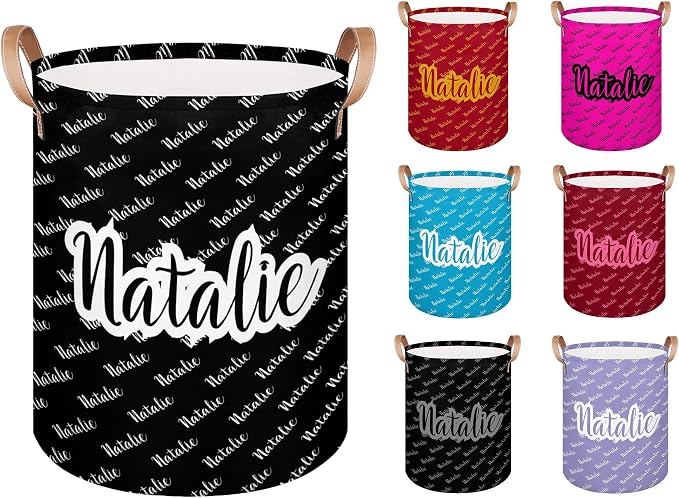 Personalized Laundry Basket, Custom Gift Laundry Hamper, Collapsible Nursery Waterproof Laundry Baskets, Dirty Clothes Toy Hamper with Handles Name Black