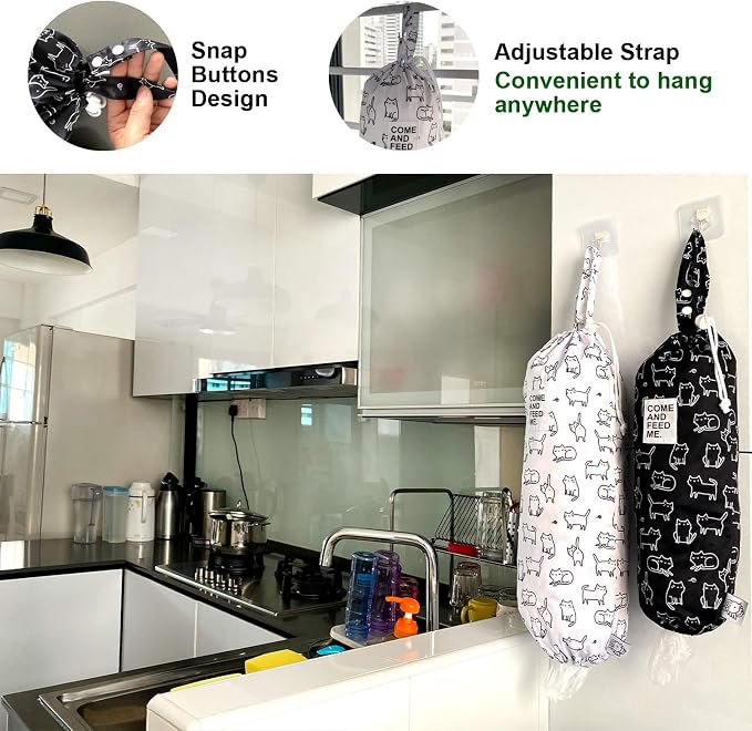 2pcs Waterproof Plastic Grocery Trash Bag Holder Shopping Carrier Holder Organizer Kitchen Storage Bag Dispenser Multiple Designs Sizes Cats