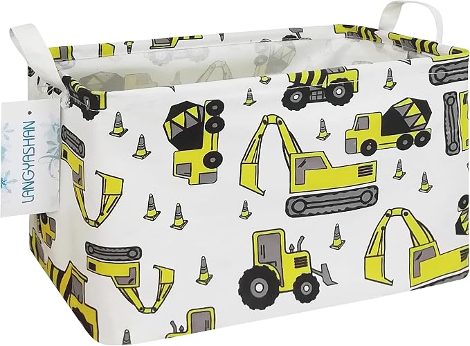 Rectangular Collapsible Storage Basket Nursery Organizer Engineering Car | Storage Bin Foldable Canvas with Handles for Organizing Home Kitchen Children Toys Office Closet Shelf Baskets