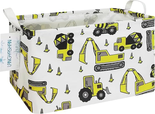 Rectangular Collapsible Storage Basket Nursery Organizer Engineering Car | Storage Bin Foldable Canvas with Handles for Organizing Home Kitchen Children Toys Office Closet Shelf Baskets