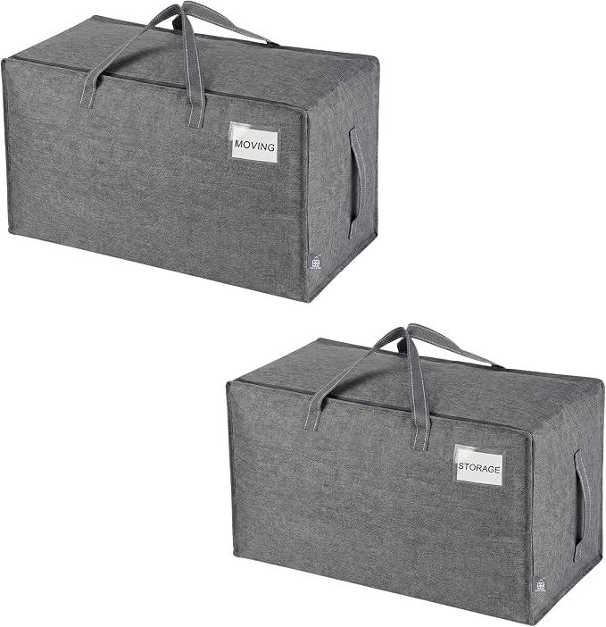 VENO 2 Pack Extra Large Heavy Duty Moving Bags with Wide Opening & Reinforced Handles, Reusable Storage Tote Bags with Strong Zippers for Clothes, College Dorm Essentials & Moving Supplies