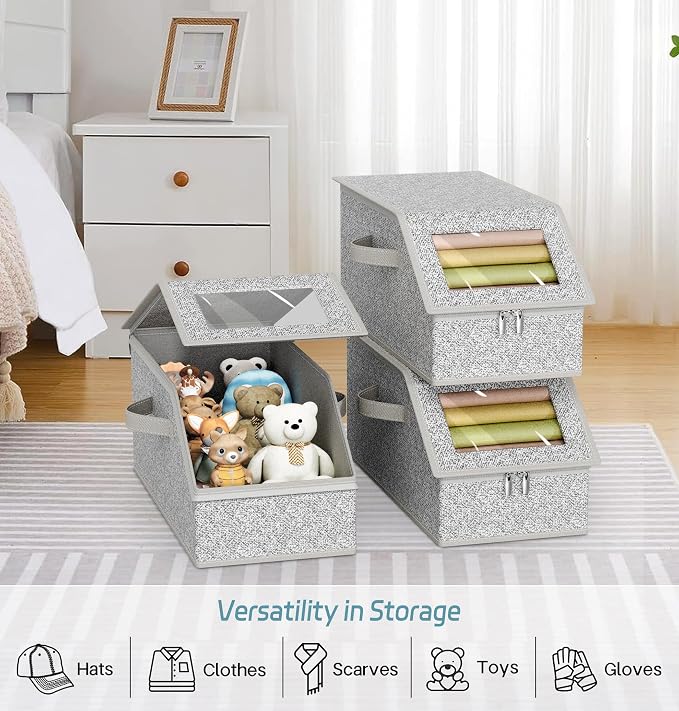 AOODA 3 PCS Stackable Hat Storage for Baseball Caps, Holds up to 36 Caps Cap Organizer for Closet, Sturdy Hat Boxes for Men with Cardboard, Grey