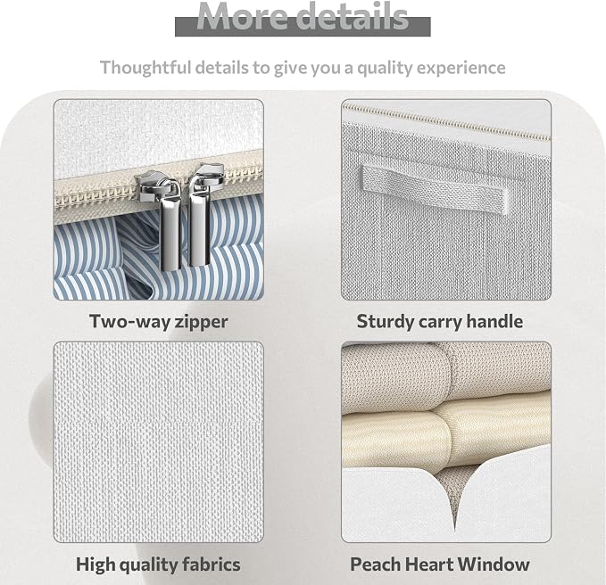 FHSQX 3 Pack Clothes Storage Bins with Metal Frame | Cream White, 23.6x16.5x15.7inch,Foldable, Stackable Linen Fabric, Carrying Handles, Clear Window