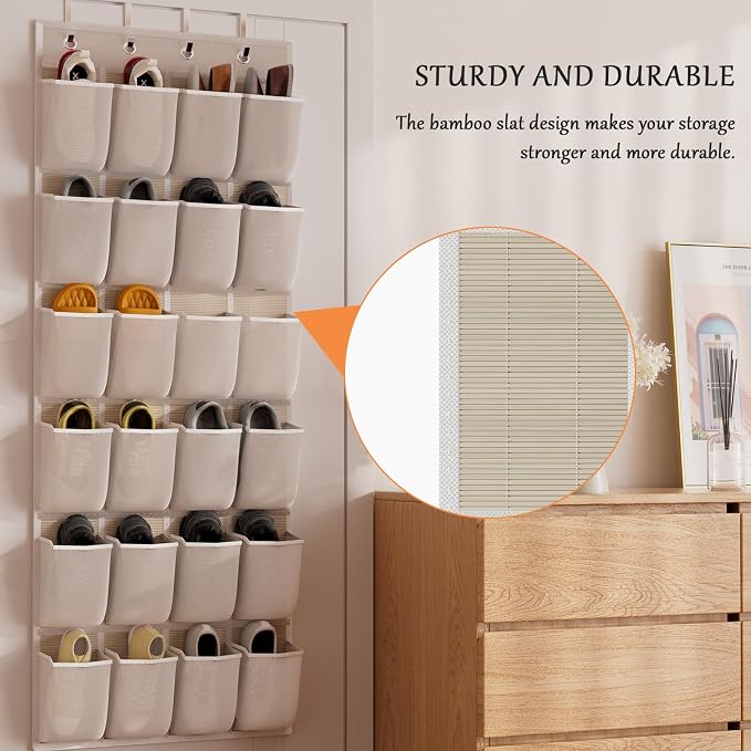 homyfort Over the Door Shoe Organizer, 24 Large Breathable Mesh Pocket,Space Saving Hanging Shoe Rack,Shoe Storage Holder for Entryway Bedroom Closet