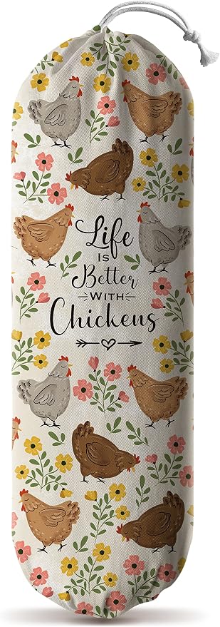 Hglian Plastic Bag Holder,Funny Chickens Grocery Bags Storage Organizer,Cute Farmhouse Kitchen Decor