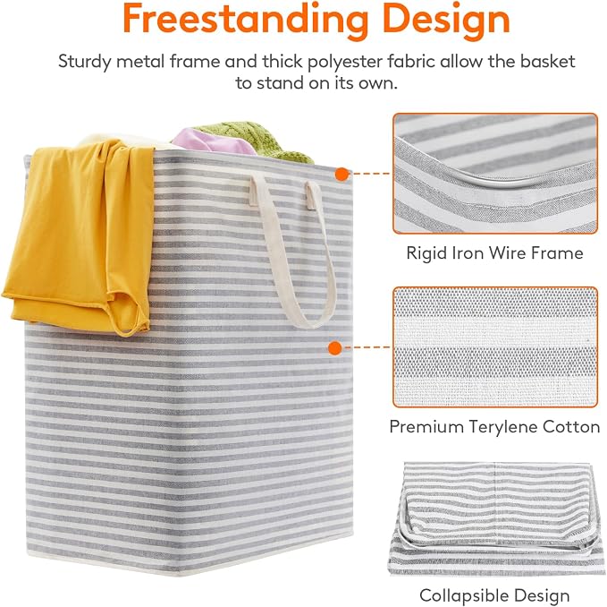 Lifewit 2 Pack Laundry Basket 100L Each, Collapsible Clothes Hamper with Reinforced Handles, Freestanding Waterproof Design for Bedroom and Laundry Room, Grey&Pink 200L Total