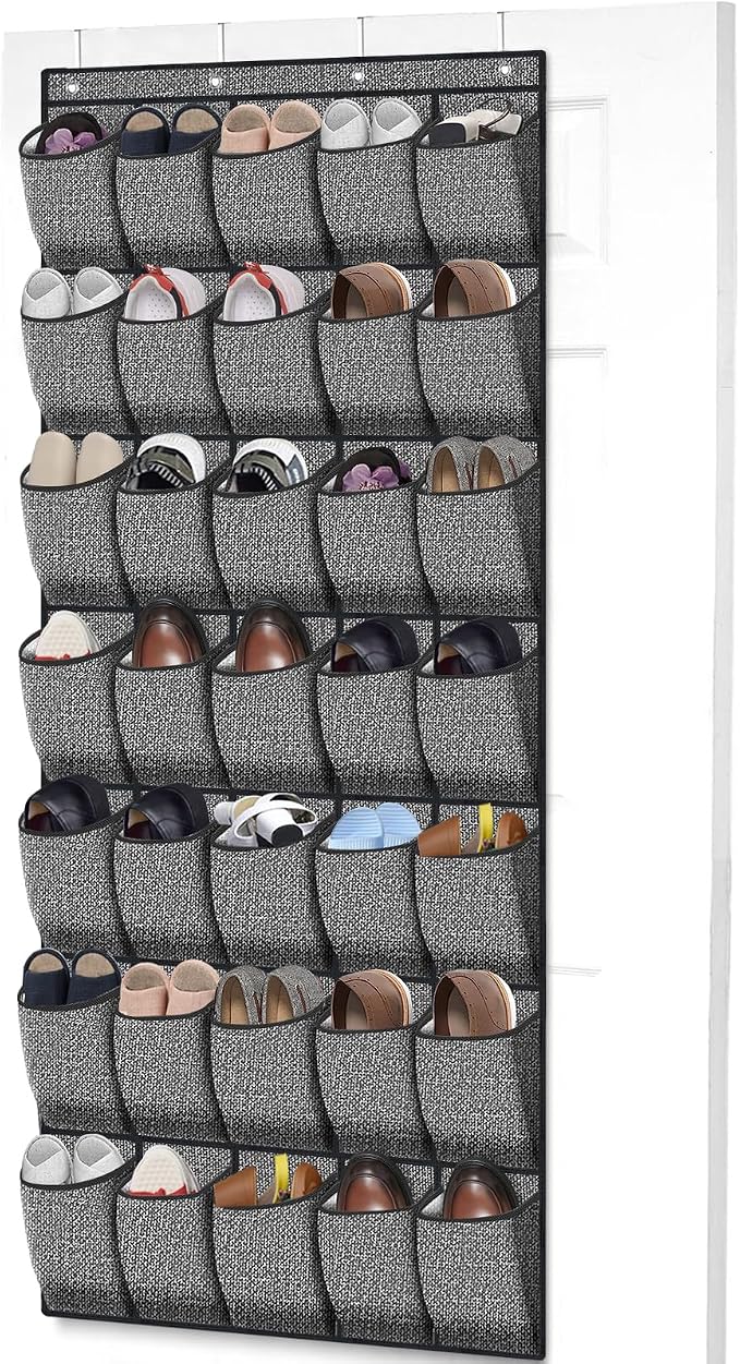 homyfort 35 Pockets Over the Door Shoe Organizer, Hanging Door Shoe Rack for Closet, Large Shoe Storage Holder Zapateras Organizer for Shoes (Black)