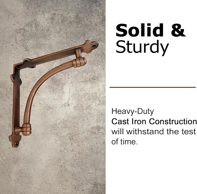 NACH Decorative Shelf Brackets, 2 Pack of 7.25 x 1.6 x 7.25 inch Copper Cast Iron Shelf Brackets - Decorative Brackets for Mounting - Industrial Style Brackets