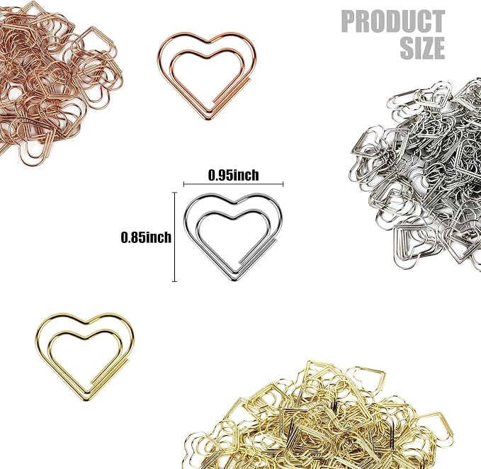 50 Pcs Cute Paper Clips Suitable for Children Ladies Wedding Decoration Document Notes Organization Office Supplies Heart Paper Clips (Silver)
