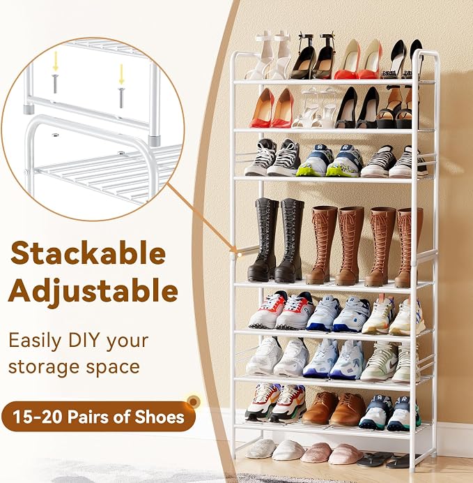 Simple Shoe Rack, 4 Tier Heavy Duty Metal Shoe Shelf 27 Inch Wide, White