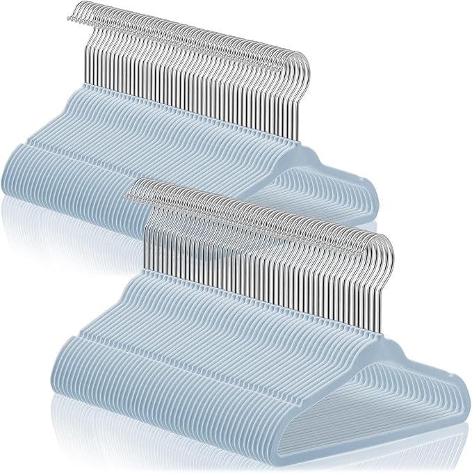 Casafield 100 Velvet Baby Hangers - 11" Size for Infant & Toddler Clothes - Light Blue