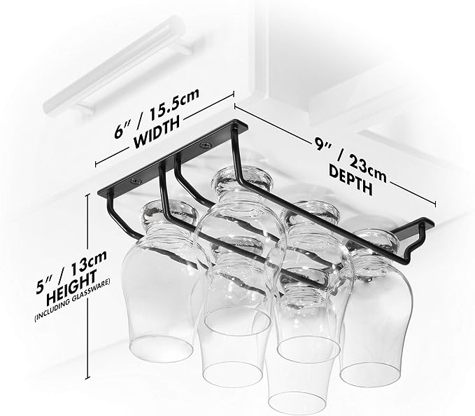 CairnCradle Whiskey Glass Rack - Under Cabinet Whisky Tasting Glasses Holder Storage Hanger Metal Organizer for Bar Kitchen (2 Across x 3 Deep, Matte Black)