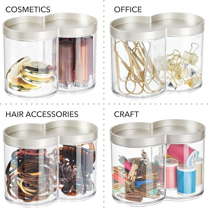 mDesign Plastic Canister Jar Organizer Set with Storage Lid - Home Decor Holder for Bathroom/Restroom Vanity Countertop, Cabinet - Holds Cotton Balls, Soap, Lumiere Collection, Clear/Matte Satin