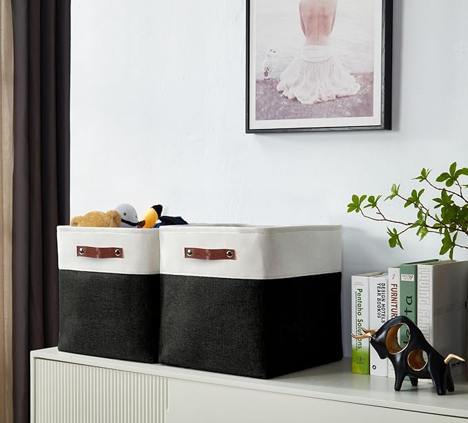 DECOMOMO Cube Storage Bin 11x11, Fabric Storage Bins, Kallax Storage Cubes (Black & White, 4 Pack)