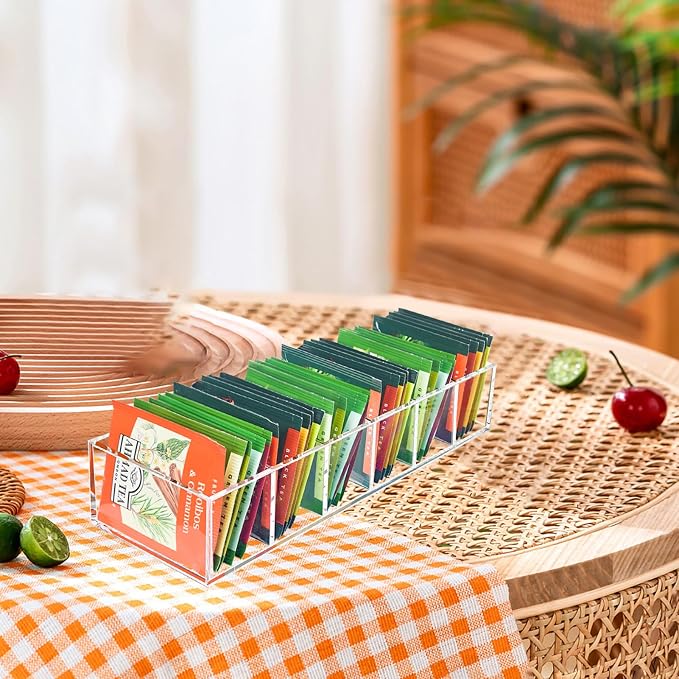 Tea Bag Organizer, Clear Tea Bag Holder with 6 Slot, Tea Packet Storage for Countertop, Drawer, Kitchen, Pantry, Cabinet