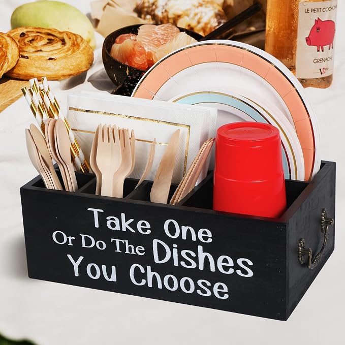 Small Paper Plate Holder,Utensil Caddy Organizer for Countertop