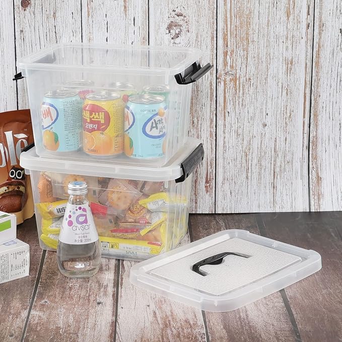 Ramddy 6 Quart Plastic Latching Storage Bin, 4 Pack Container Box with Lid | See Through Clear