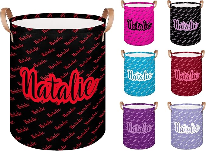 Personalized Laundry Basket, Custom Gift Laundry Hamper, Collapsible Nursery Waterproof Laundry Baskets, Dirty Clothes Toy Hamper with Handles Name Black Red