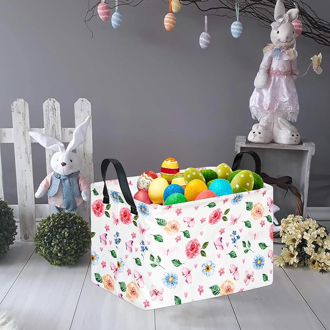 Rectangular Storage Bin for Shelves Cute Flower Gifts Baskets Foldable Box with Handles for Girls Home Office Car Dormroom Spring Supplies