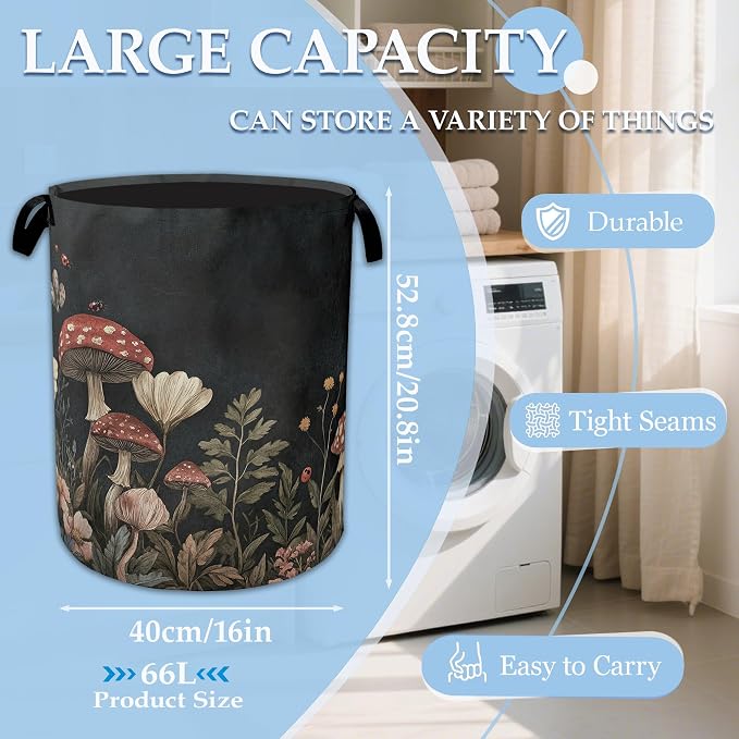 Mushrooms Forest Laundry Basket Collapsible Laundry Hamper, Oxford Cloth Storage Bin for Room/Bathroom/Bedroom/Dormitories 16" X 20.8"