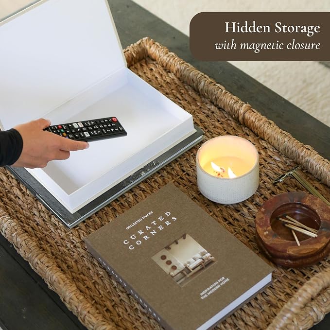 Decorative Books for Home Decor - 2 Linen Fake Books for Decorating Bookshelf, Coffee Table, Shelves - Faux Book Box for Hidden Storage and Decoration - Modern Neutral Design Fits Any Home Aesthetic